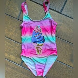 Lola + The Boys sequin ice cream swimsuit. Good Worn condition. No rips. Size 8.